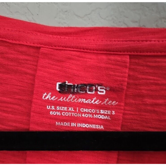 Chico's The Ultimate Tee Coral Burnout Casual Top Womans Size XL VNeck - Picture 2 of 3